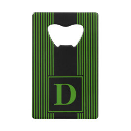 Monogram zwart/groene streep creditkaart flessenopener