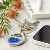 Monogram zwart hart op blauw sleutelhanger (Zijkant)