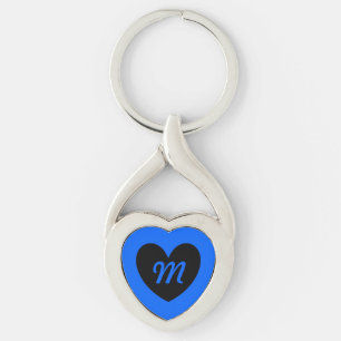 Monogram zwart hart op blauw sleutelhanger