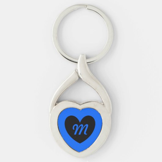 Monogram zwart hart op blauw sleutelhanger (Voorkant)