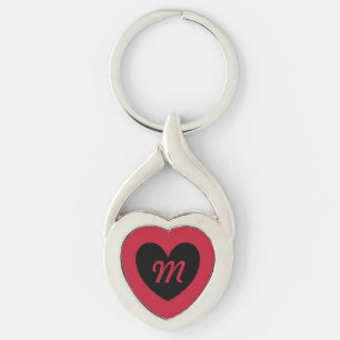 Monogram zwart hart op rood sleutelhanger