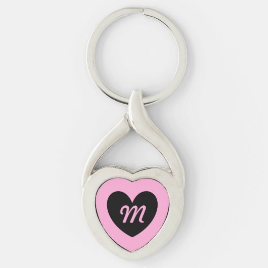Monogram zwart hart op wattenstaaf roze sleutelhanger (Voorkant)