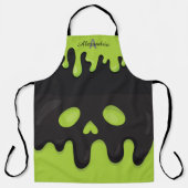 Monogram Zwart Jack o' Lantern Groen Halloween Schort (Voorkant)
