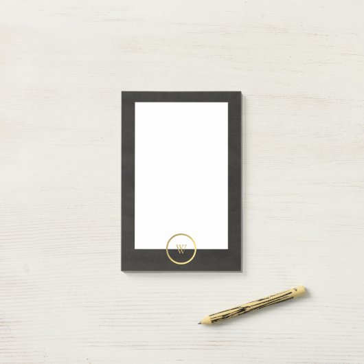 Monogram zwart karton Gold Foil Simple Modern Post-it® Notes (Op bureau)