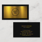 Monogram zwart karton Gold Foil Simple Modern Visitekaartje (Voorkant / Achterkant)
