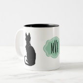 Monogram zwart Kat Kunst Nieuwe Kat Noir Steinlen Tweekleurige Koffiemok (Voorkant links)