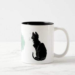 Monogram zwart Kat Kunst Nieuwe Kat Noir Steinlen Tweekleurige Koffiemok
