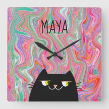 Monogram zwart katje en roze artsy Pattern