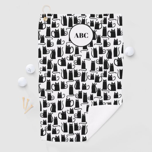 Monogram zwart kattekatroon golfhanddoek (Insitu)
