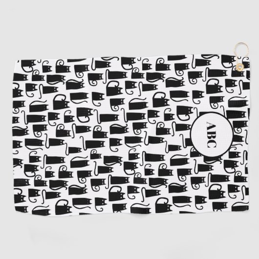 Monogram zwart kattekatroon golfhanddoek (Horizontaal)