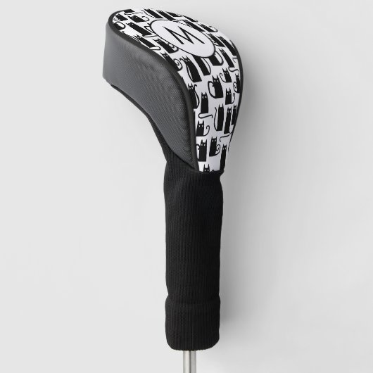 Monogram zwart kattekatroon golfheadcover (Schuin)