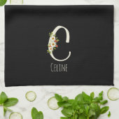 Monogram zwart keukenhanddoek huis cadeau (Gevouwen)