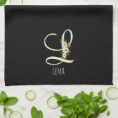 Monogram zwart keukenhanddoek huis cadeau (Gevouwen)