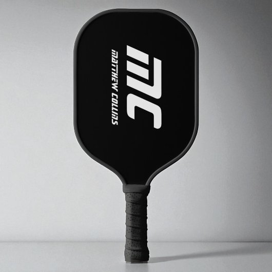 Monogram Zwart Koel Minimalistisch Naam Modern Spo Pickleball Paddle