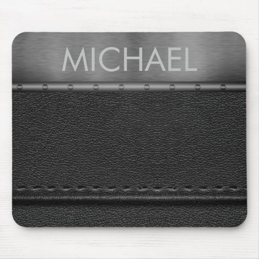 Monogram zwart leder Kijk Metalen Band Muismat (Voorkant)