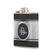 Monogram zwart leder Kijk Roestvrij stalen kolf Heupfles (Links)