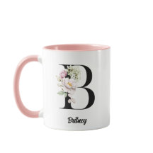 Monogram Zwart Letter Waterverf Bloemen