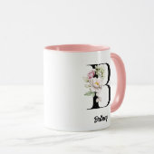 Monogram Zwart Letter Waterverf Bloemen Mok (Voorkant rechts)