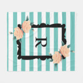 Monogram  zwart Lijst en roze rozen Fleece Deken (Voorkant (Horizontaal))