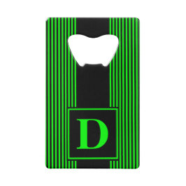 Monogram zwart/limegroene streep creditkaart flessenopener