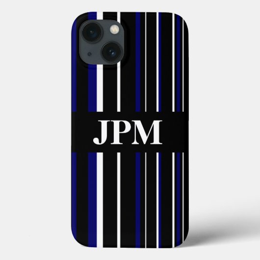 Monogram Zwart, Marineblauw, Witte Barcode Streep Case-Mate iPhone Case (Achterkant)