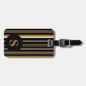 Monogram Zwart Matte Gouden Barcode Cirkelstreep Bagagelabel (Voorkant horizontaal)