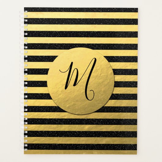 Monogram zwart met Faux Gold Foil Glitter Planner (Voorkant)