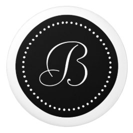 Monogram Zwart met Stippen, Script Lettertype Keramische Knop