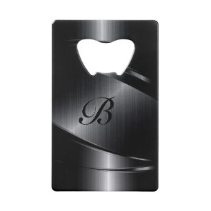 Monogram zwart metaal geometrisch ontwerp creditkaart flessenopener