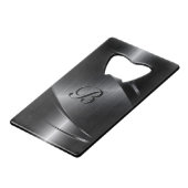 Monogram zwart metaal geometrisch ontwerp creditkaart flessenopener (Voorkant Gekanteld)