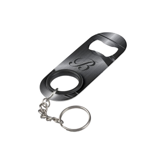 Monogram zwart metaal geometrisch ontwerp mini flessenopener (Achterkant Gekanteld)