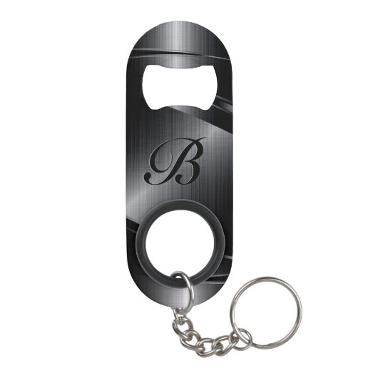 Monogram zwart metaal geometrisch ontwerp mini flessenopener (Achterkant)