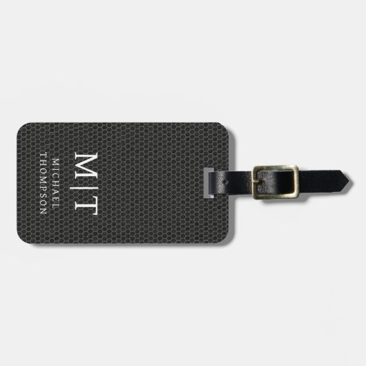 Monogram zwart metallic elegant patroon bagagelabel (Voorkant horizontaal)