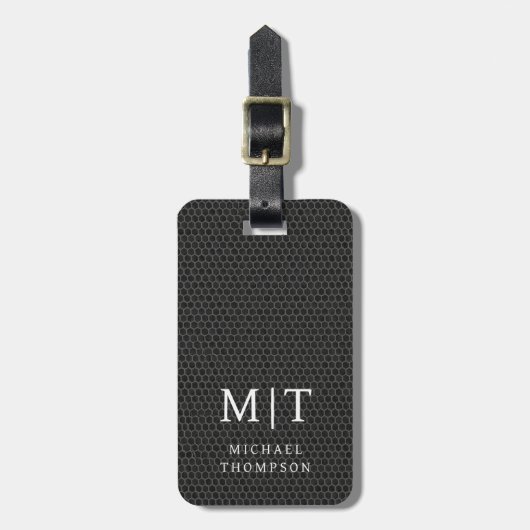 Monogram zwart metallic elegant patroon bagagelabel (Voorkant verticaal)