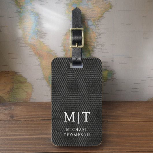 Monogram zwart metallic elegant patroon bagagelabel