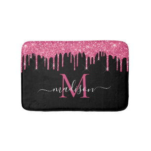 Monogram zwart Metallic Hot Pink Driping Glitter Badmat