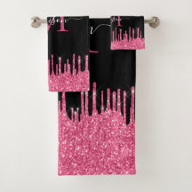 Monogram Zwart Metallic Hot Pink Dripping Glitter