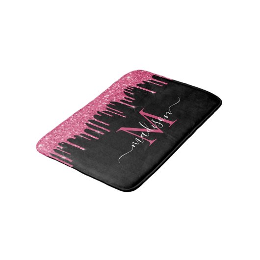 Monogram Zwart Metallic Hot Pink Dripping Glitter Badmat (Gekanteld)