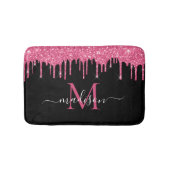 Monogram Zwart Metallic Hot Pink Dripping Glitter Badmat (Voorkant)