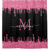 Monogram Zwart Metallic Hot Pink Dripping Glitter Douchegordijn (Voorkant)