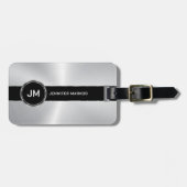 Monogram, Zwart Metallic Zilveren Patroon Ontwerp Bagagelabel (Voorkant horizontaal)