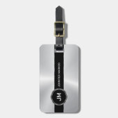 Monogram, Zwart Metallic Zilveren Patroon Ontwerp Bagagelabel (Voorkant verticaal)