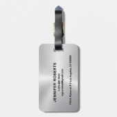Monogram, Zwart Metallic Zilveren Patroon Ontwerp Bagagelabel (Achterkant verticaal)