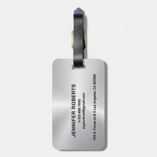 Monogram, Zwart Metallic Zilveren Patroon Ontwerp Bagagelabel (Achterkant verticaal)