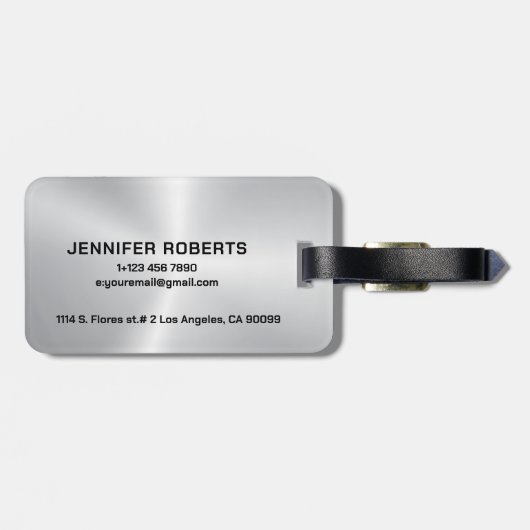 Monogram, Zwart Metallic Zilveren Patroon Ontwerp Bagagelabel (Achterkant horizontaal)