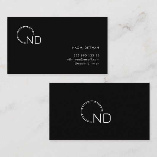 Monogram zwart minimalistisch persoonlijk Visiteka Visitekaartje (Voorkant / Achterkant)