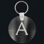 Monogram zwart, modern, roestvrij staal sleutelhanger<br><div class="desc">Moderne en elegante zwarte faux roestvrijstalen metalen elegante Sleutelhanger. Deze Sleutelhangers kunnen worden aangepast om uw initiaal en voornaam te omvatten. Deze sleutelketens maken geweldige verjaardag,  vrijgezellenfeest of bacheloretfeesten.</div>