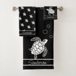 Monogram Zwart N Wit Zee Schildpad Nautisch Bad Handdoek