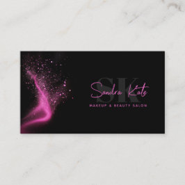Monogram Zwart Neon Roze Schoonheidssalon QR Code Visitekaartje
