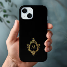 Monogram Zwart Nep Gouden Wapen Elegante Initiaal 